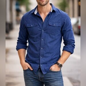 Marc Anthony Blue Button-Up Shirt large slim